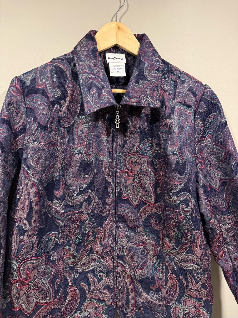 BonWorth Paisley tapestry style Zip Jacket — Navy, Burgundy & Purple - Picture 2 of 5